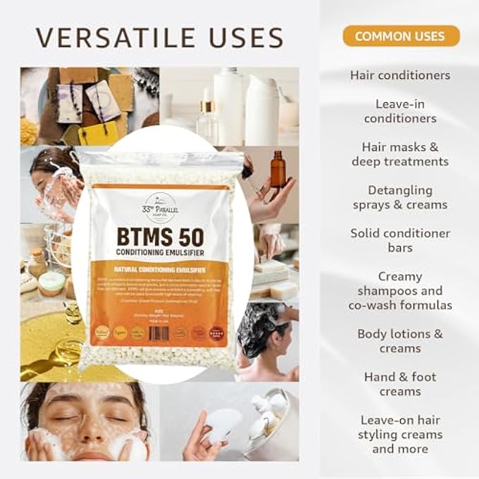 33RD PARALLEL SOAP CO. | BTMS 50 (2 OZ) CONDITIONING EMULSIFIER | 100% NATURAL PLANT DERIVED | BEHENTRIMONIUM METHOSULFATE CETEARYL ALCOHOL EMULSIFYING CONDITIONER | PRODUCT OF USA (2 OUNCES) - Image 3
